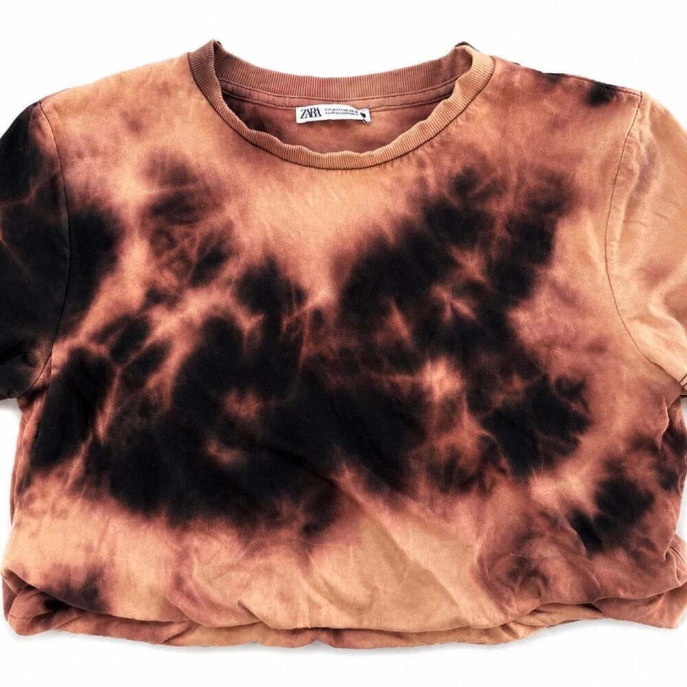 Zara brown and black tie-dye crop top